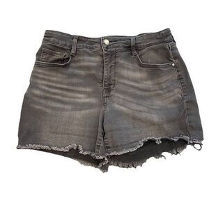 Nine West Size 8 Black Wash Jean Shorts Frayed Hem